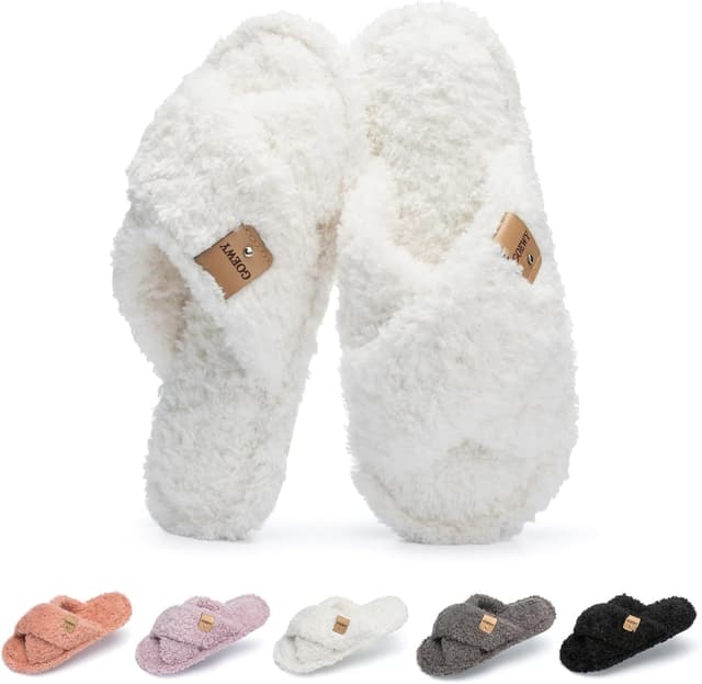 Detalle de GOEWY Fuzzy Open Toe Memory Foam Slippers for Women