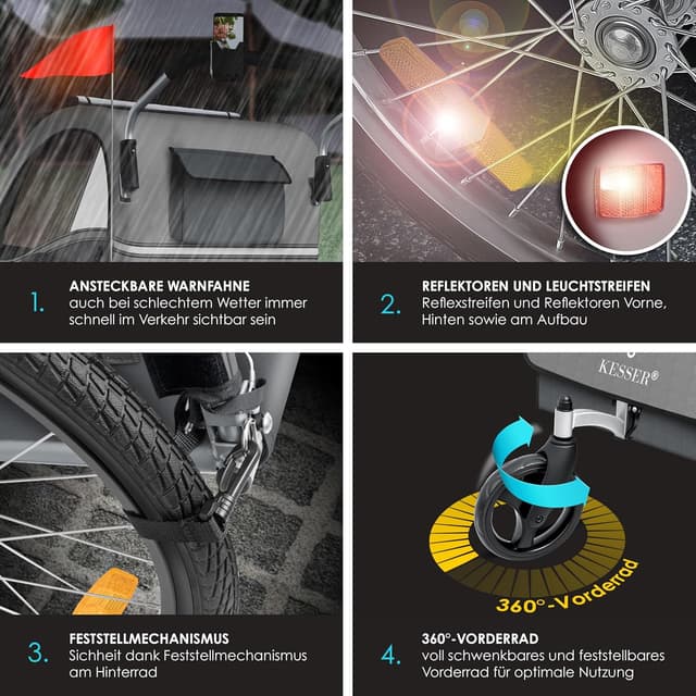 Thumbnail 3 de KESSER Kinderfahrradanhänger Sport-RX 2in1 Jogger & Buggy mit 5-Punkt-Gurt, 360°-Vorderrad und Sicherheits-Set für 1–2 Kinder