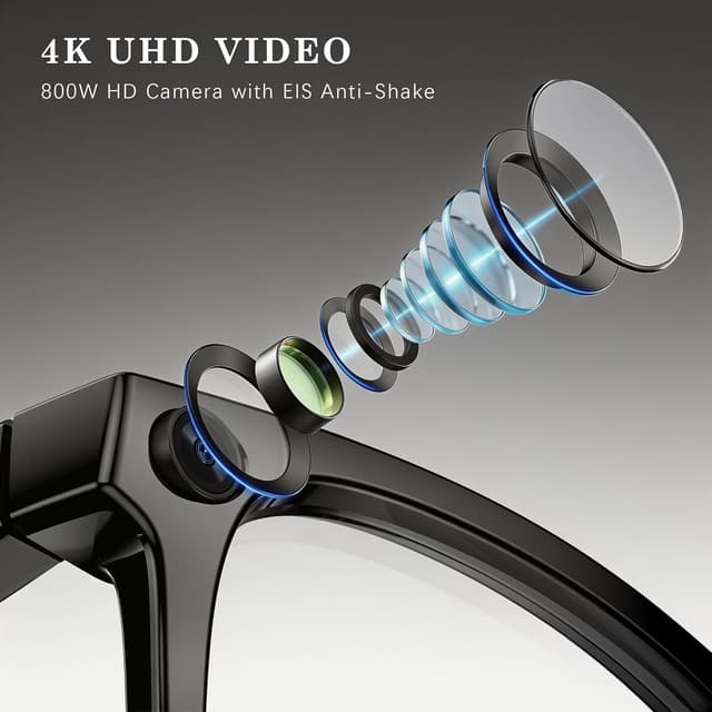 Detalle 2 de EarlySincere 4K Smart Camera Glasses with ChatGPT AI, Live Translation & Bluetooth Audio (Blue Light + Sunglasses)