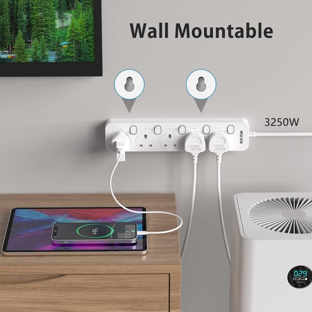 Detalle de Mscien 5M 5-Way Extension Lead with Individual Switches and Wall Mounting (13A, 3250W)