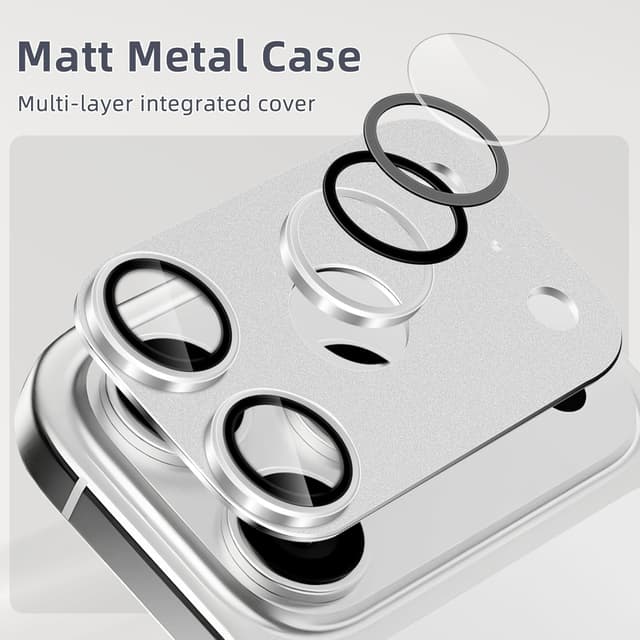 Detalle de SumRioo Kameraschutz für iPhone 17 Pro Max – Panzerglasfolie mit 9H Härte und Aluminiumlegierung (Silber)