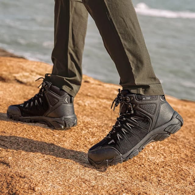Detalle 2 de SHULOOK Men’s Waterproof Hiking Boots — Lightweight Mid-Top Ankle Hikers with Non-Slip Traction