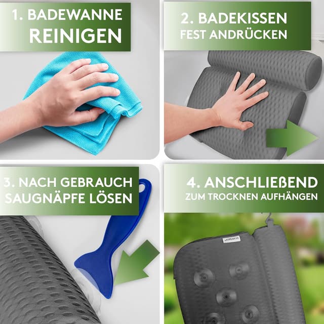 Detalle de SilverRack Badewannenkissen MEDIUM-WEICH (Grau 4D) – Nackenkissen mit Saugnäpfen für die Badewanne
