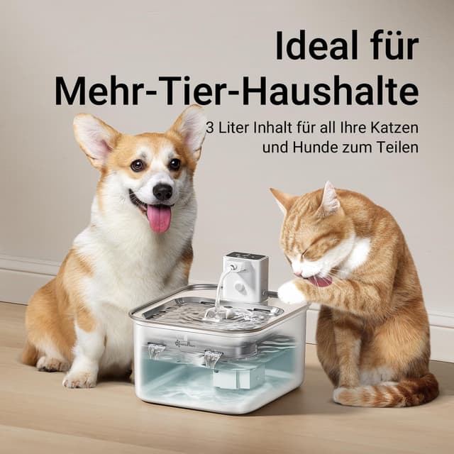 Thumbnail 6 de DownyPaws Katzenbrunnen Edelstahl kabellos mit Bewegungsmelder und Akku (Elfenbeinweiß)