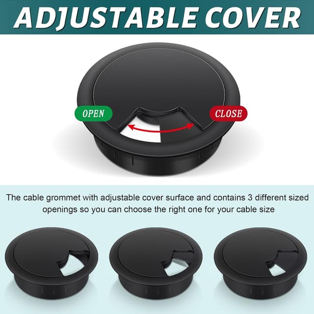 Detalle de Yeepeo 10er Set Kabeldurchführung für Schreibtisch, 60 mm Kabeldurchlass (mit 60-mm Lochsäge) in Schwarz