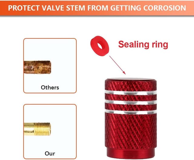 Detalle de SENZEAL 5x Silber Motorrad-Ventilkappen aus Aluminium mit Gummidichtung – rot