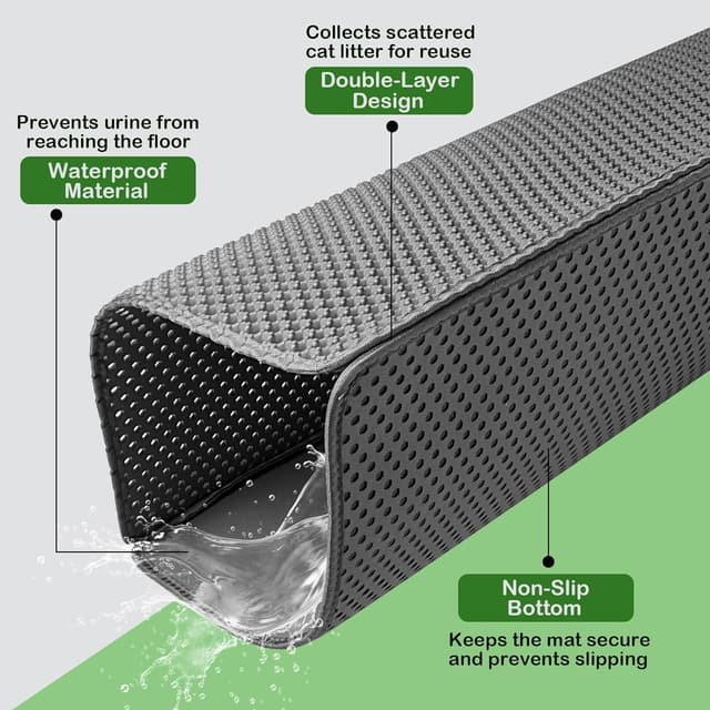 Detalle de Cat Litter Mat 90 x 60 cm EVA Double Layer Honeycomb Holes (Grey) – Waterproof litter tray mat