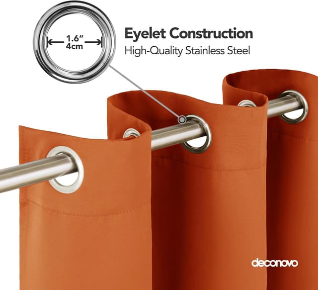 Detalle de Deconovo Eyelet Blackout Curtains (Thermal, Energy Saving) – Orange, 2 Panels (Eyelet Ready to Hang)