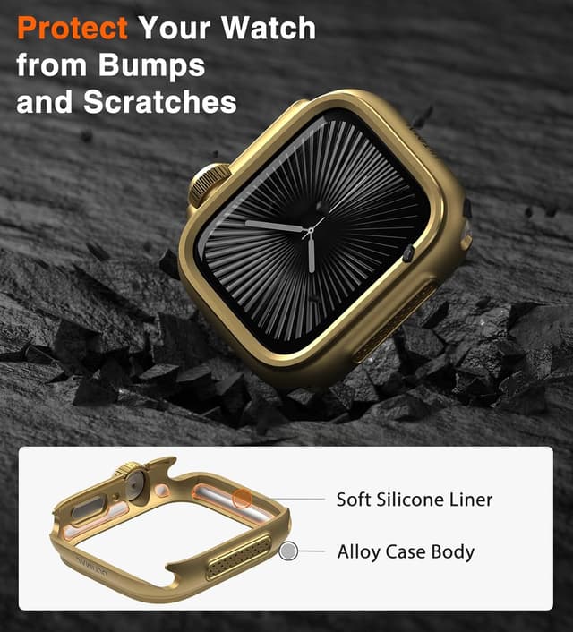 Detalle de ULTIMAL Watch Case for Apple Watch Series 11/10 (46mm) – Gold military-grade shockproof cover