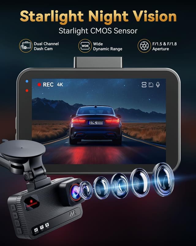 Detalle 1 de TERUNSOUL 4K+4K Dash Cam with 170° Wide Angle