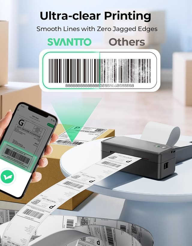 Detalle 1 de SVANTTO Bluetooth Thermal Label Printer 4x6 (Y42BT) for 4x6 shipping labels
