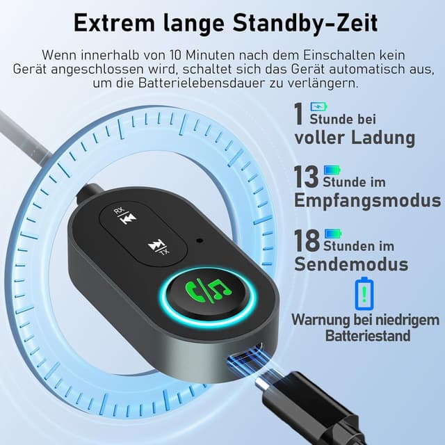 Detalle de Bluetooth Sender Bluetooth Adapter 5.3 (2-in-1) für 3,5-mm-Klinke – TX/RX mit Dual Pairing