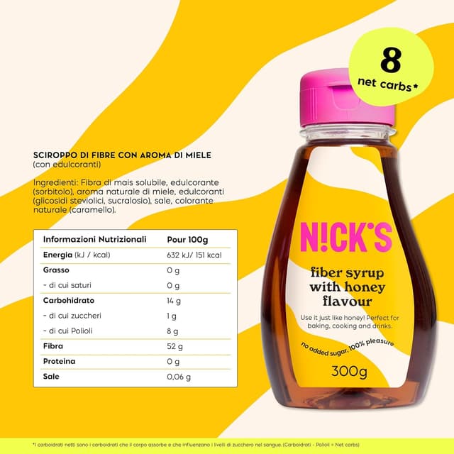 Detalle de NICKS Fiber Syrup sciroppo di fibra al miele, senza zuccheri aggiunti (300 g)