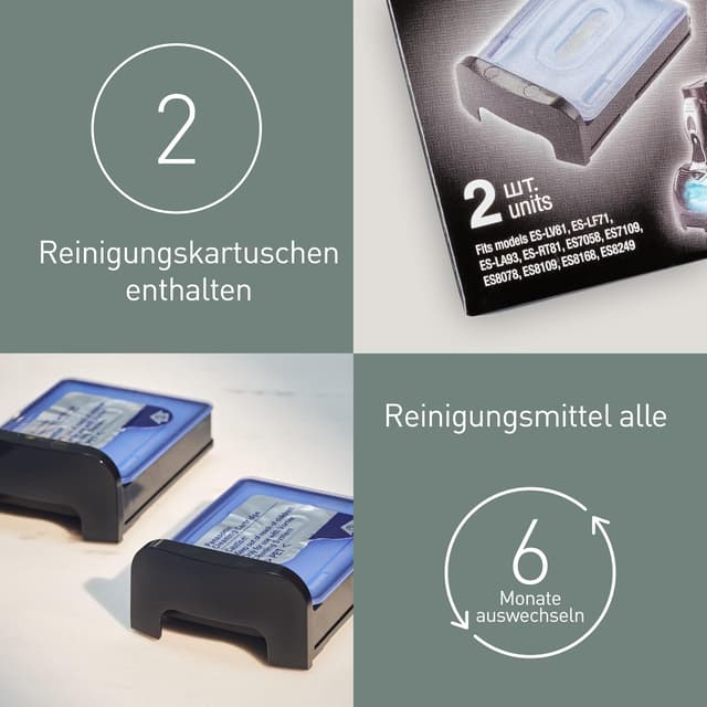 Detalle 2 de Panasonic WES035K503 Selbstreinigende Kartuschen für ES-LV81, ES-LF71 & weitere Elektrorasierer – 2er-Pack