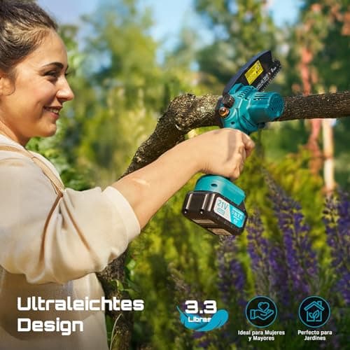 Detalle de SEESII 6'' Mini Motosierra a Batería de 900W con 2x4000 mAh