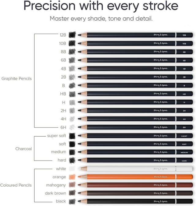 Thumbnail 5 de String & Space Artist’s Drawing Set (32pc) – Graphite, Charcoal, Soft Pastels & Earth Tones in a Metal Tin