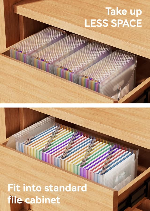 Detalle de ABC life A4 Dokumentenmappe mit Gittermuster, 26-Fächermappe „Akkordeon“ erweiterbar – Organizer (Blau)