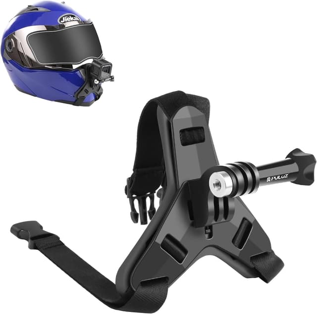 Detalle de PULUZ Kinnriemen-Halterung für Motorradhelm (Klemme) kompatibel mit GoPro Hero 13/12/11/10, Insta360 X5/X4/X3 & DJI 360