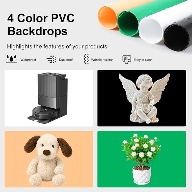 Detalle de PULUZ Fotostudio-Lichtzelt 80x80 cm (32 Zoll) mit 3 dimmbaren LED-Lichtleisten, 4 Hintergründen und Transporttasche