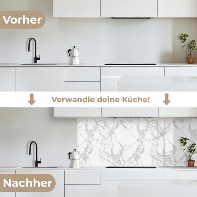 Detalle de KitchenYeah© Spritzschutz Küche 60x150 cm – selbstklebende Küchenrückwand im Marmor-Look, grau mit Adern