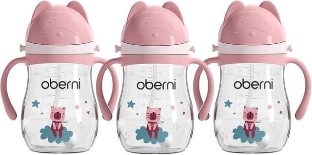 Detalle de Oberni Toddler Sippy Cup (Pink) 270ml/9oz, Leakproof Training Cup with Valved Spout – Pack of 3
