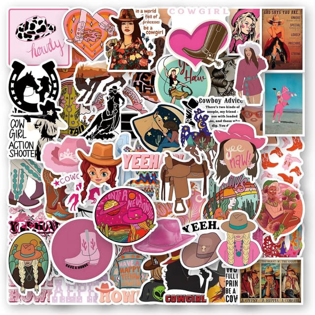 Detalle de Cowboy Girl Stickers (50 pcs) Waterproof Cute Cartoon West Stickers for Skateboard, Laptop, Water Bottle & More