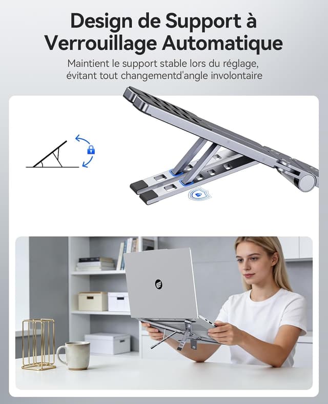Detalle 1 de ORICO Support Ordinateur Portable PN1 3-en-1 pliable en aluminium (jusqu’à 17")