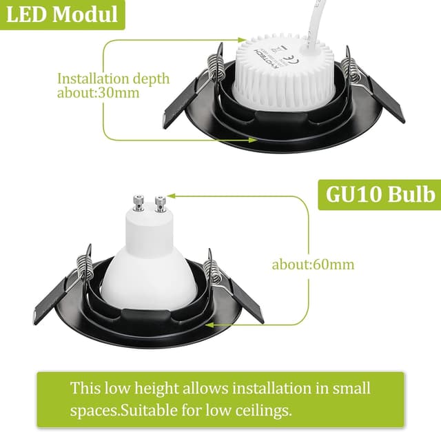Detalle 2 de KYOTECH 6er Set LED Modul Warmweiß 3000K, 50 mm, 5 W, 230 V (Ultra flach, für GU10 & MR16) – 400 lm, 120°