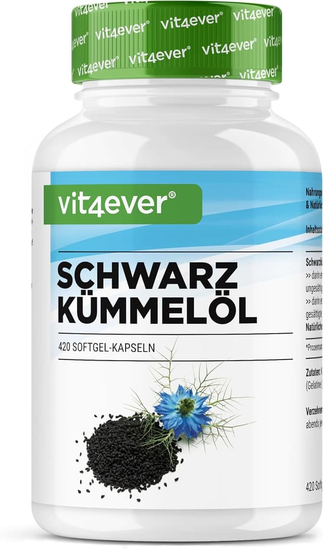 Detalle de vit4ever Schwarzkümmelöl – 420 Kapseln (Ägyptisch, naturbelassen & kaltgepresst)