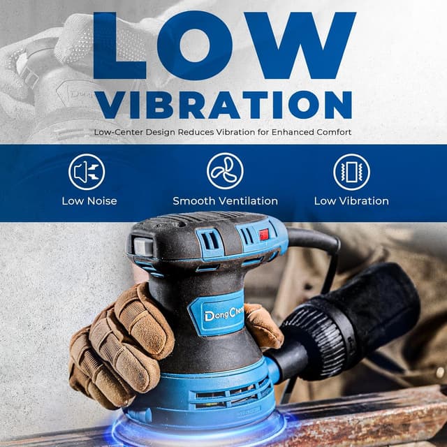 Detalle 2 de Dong Cheng 125mm Random Orbital Sander, 300W, 12,000 RPM (with 10 sandpapers & dust bag) for DIY and woodworking