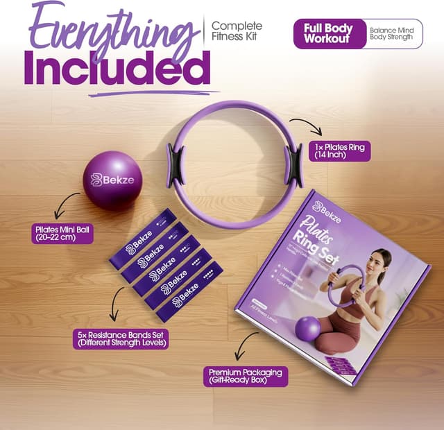 Detalle de At Home Pilates Kit for Women with Magic Circle and Mini Ball – Pilates ring, ball & bands set for home workouts