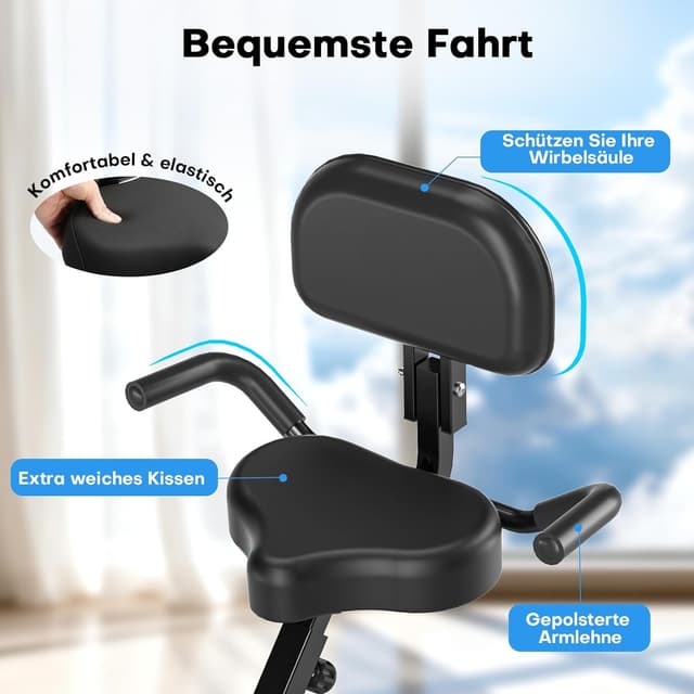 Thumbnail 6 de VANNECT Heimtrainer Fahrrad klappbar mit 16 Stufen Magnetwiderstand, Pulssensor & Transportrollen (Fitnessbike für Zuhause/Büro)