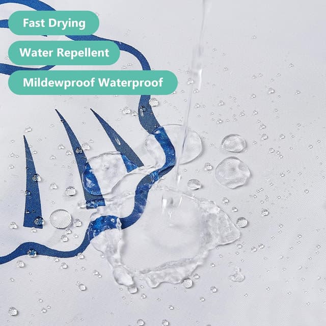 Detalle 2 de GERUIKE Extra Wide Weighted Shower Curtain 240 x 200 cm in White Ocean World pattern