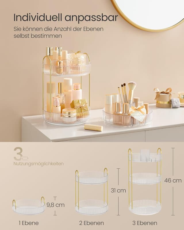 Detalle de SONGMICS Make-up Organizer drehbar, rund, 3 Ebenen – Kosmetik-Aufbewahrung JKA011W02