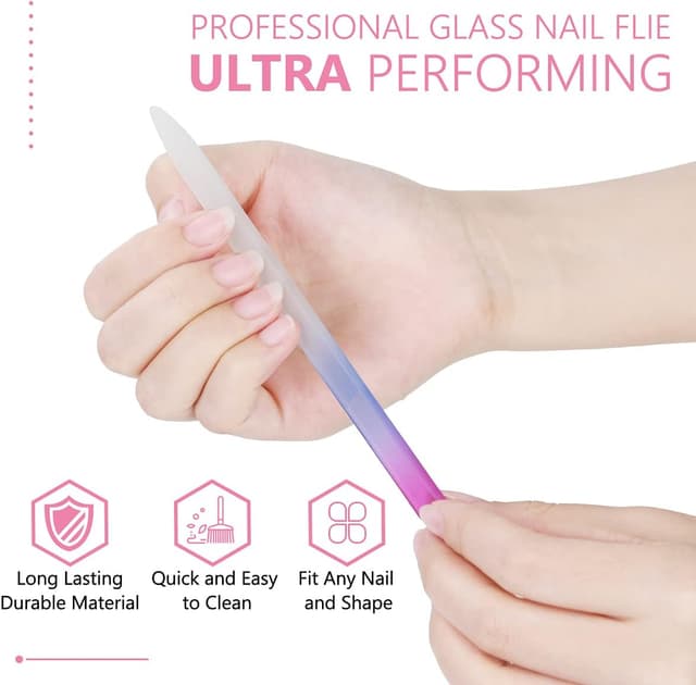 Detalle 2 de URAQT Crystal Glass Nail Files (3 Pack) – Double-Sided Etched Glass Nail File for Natural, Acrylic & False Nails