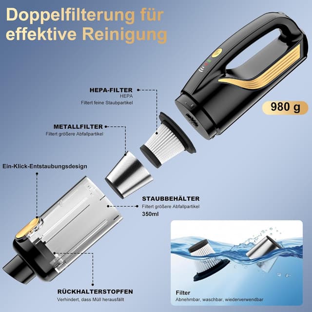 Thumbnail 6 de Akku-Handstaubsauger 4-in-1 mit 27000 Pa und 5-m-Autoladegerät (12V) – kabellos fürs Auto und Zuhause