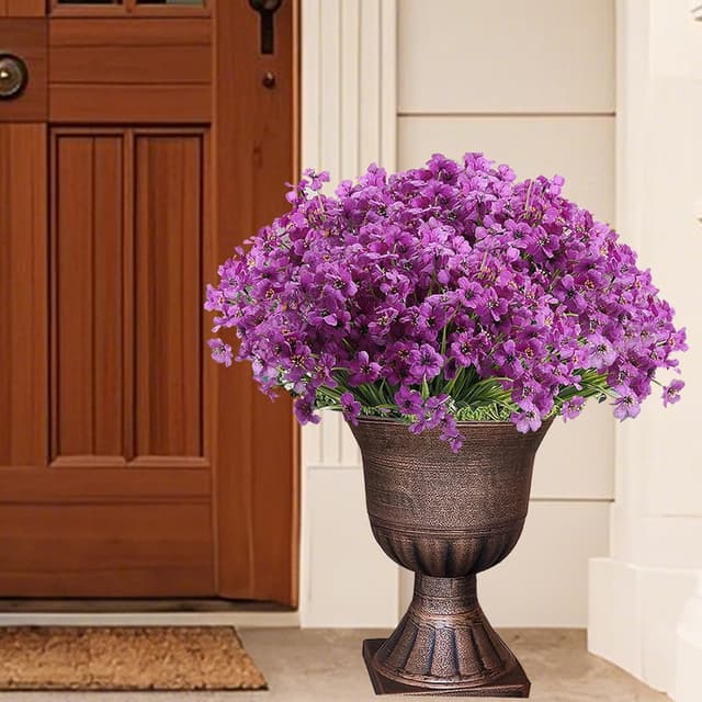 Detalle 2 de Satefello 20 Bundles UV-Resistant Artificial Flowers for Outdoor Planters (Purple)