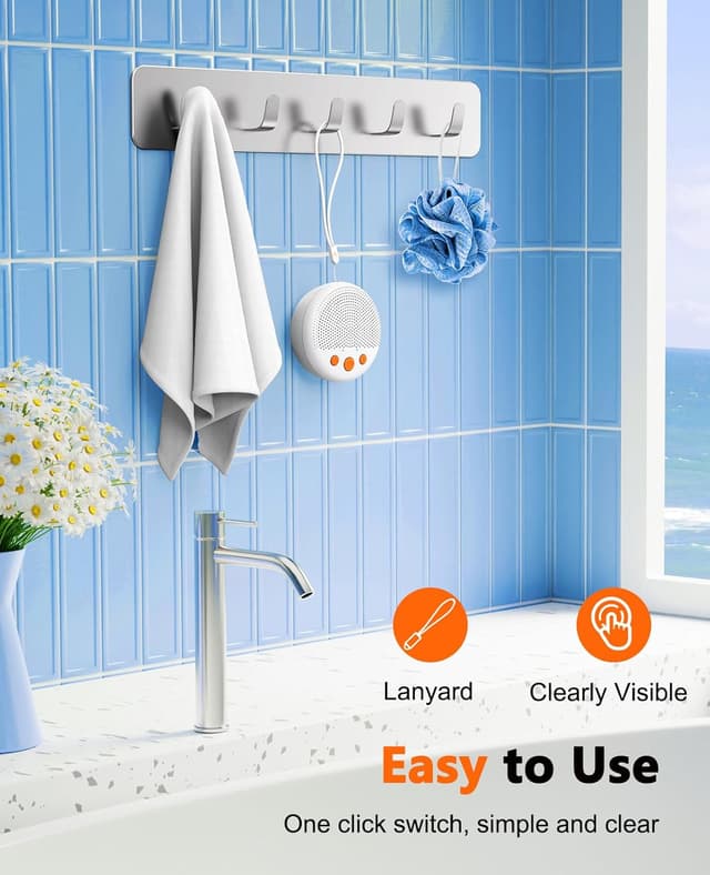 Detalle de Kunodi Shower Speaker (White) – Bluetooth waterproof portable speaker with suction cup and lanyard