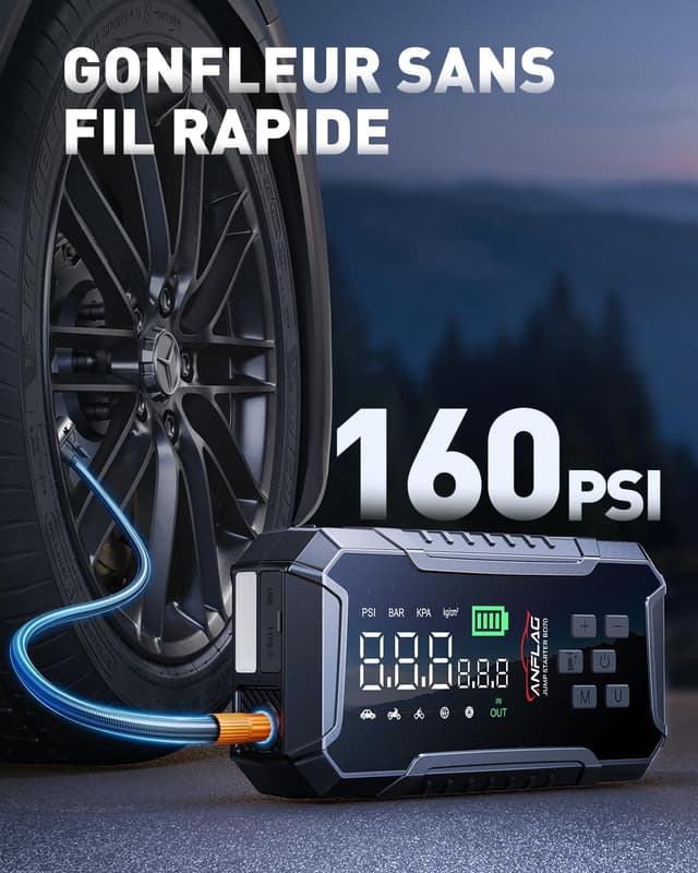 Detalle de ANFLAG 8000A Booster Batterie Voiture avec compresseur 160 PSI et gonfleur