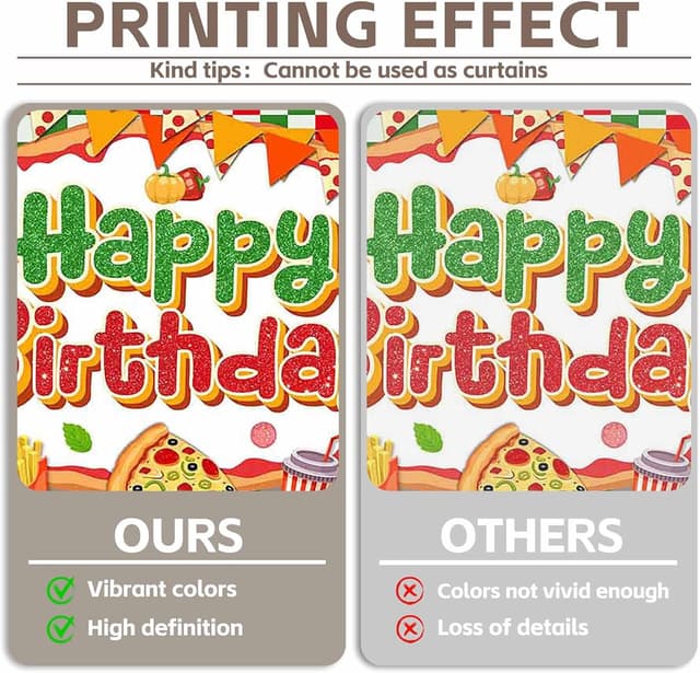 Detalle 2 de Luminora 72x43 inch pizza-themed birthday backdrop in red and green