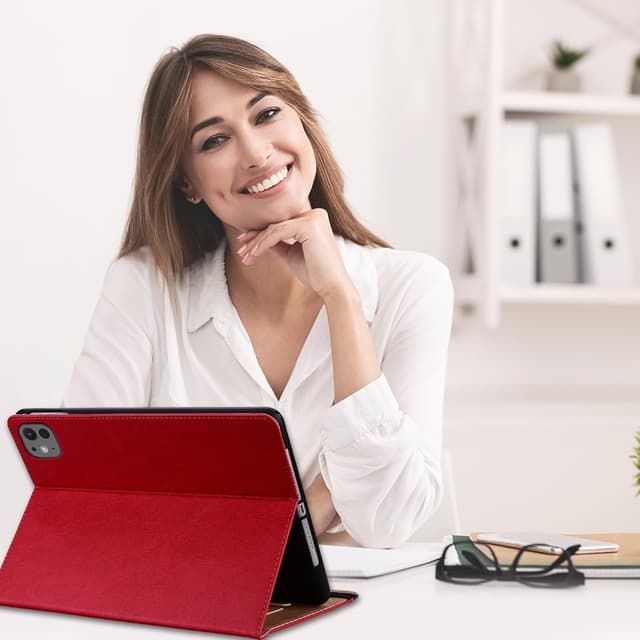 Thumbnail 6 de ONETHEFUL Hülle für iPad Pro 13 Zoll M5/M4 (2025/2024) – Premium Pu Leder Flip-Case mit Ständer, Stifthalter und Tasche (Rot)