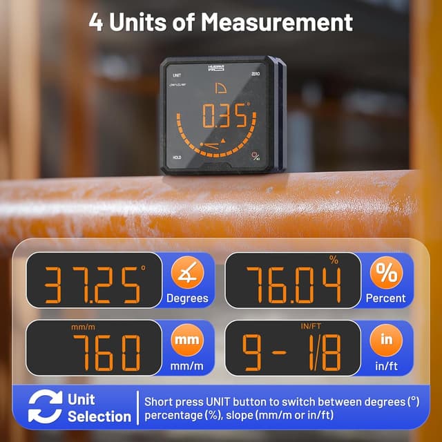Detalle de Huepar Pro livella digitale con scanalatura a V, base magnetica e righello angolare LCD retroilluminato