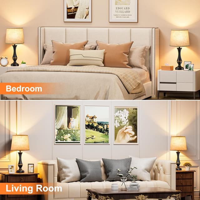 Detalle 2 de Seealle Upgraded Touch Lamps for Night Stands (Set of 2) with USB-C + USB-A, 3-Way Dimmable