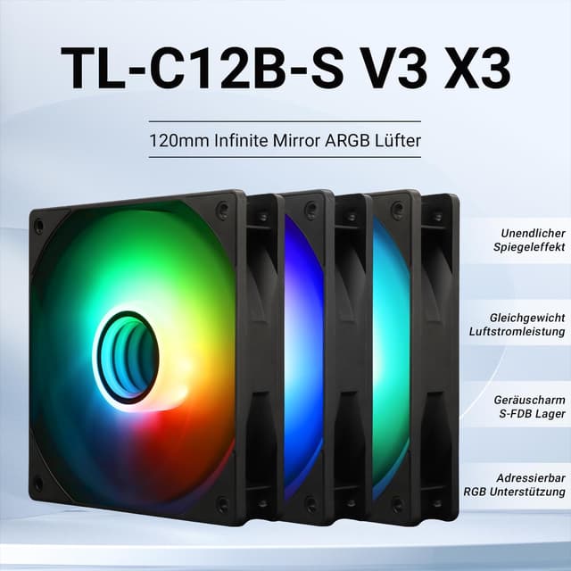 Thumbnail 1 de Thermalright TL-C12B-S V3 120mm ARGB CPU-Lüfter (3er-Pack)