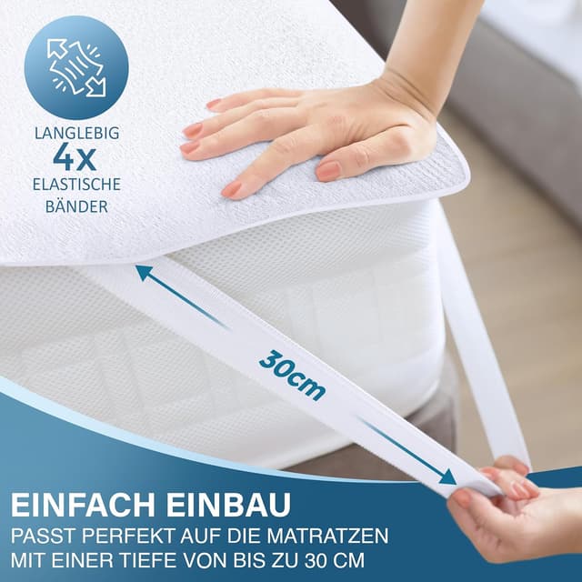 Detalle 2 de Utopia Bedding Matratzenschoner 140 x 200 cm wasserdicht mit elastischen Eckbändern (Oeko-TEX) – Matratzenschutz in Weiß