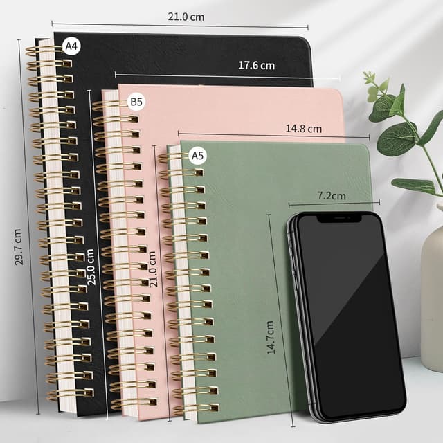 Detalle de RETTACY A5 Dotted Bullet Journal mit 100 g/m² Papier (150 Blatt) und Lederhülle, Grau-Blau