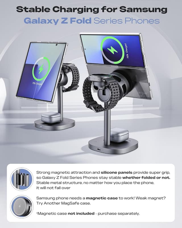 Detalle 2 de Chargeur sans fil 3 en 1 Augnner pour Samsung : charge magnétique 15 W, station pour Galaxy Watch et Galaxy Buds