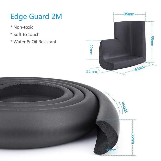 Detalle de Vicloon Kantenschutz Baby & 4 Eckenschutz aus Schaumstoff (selbstklebend, schwarz) – 2 m Schutzleiste mit Eckkissen