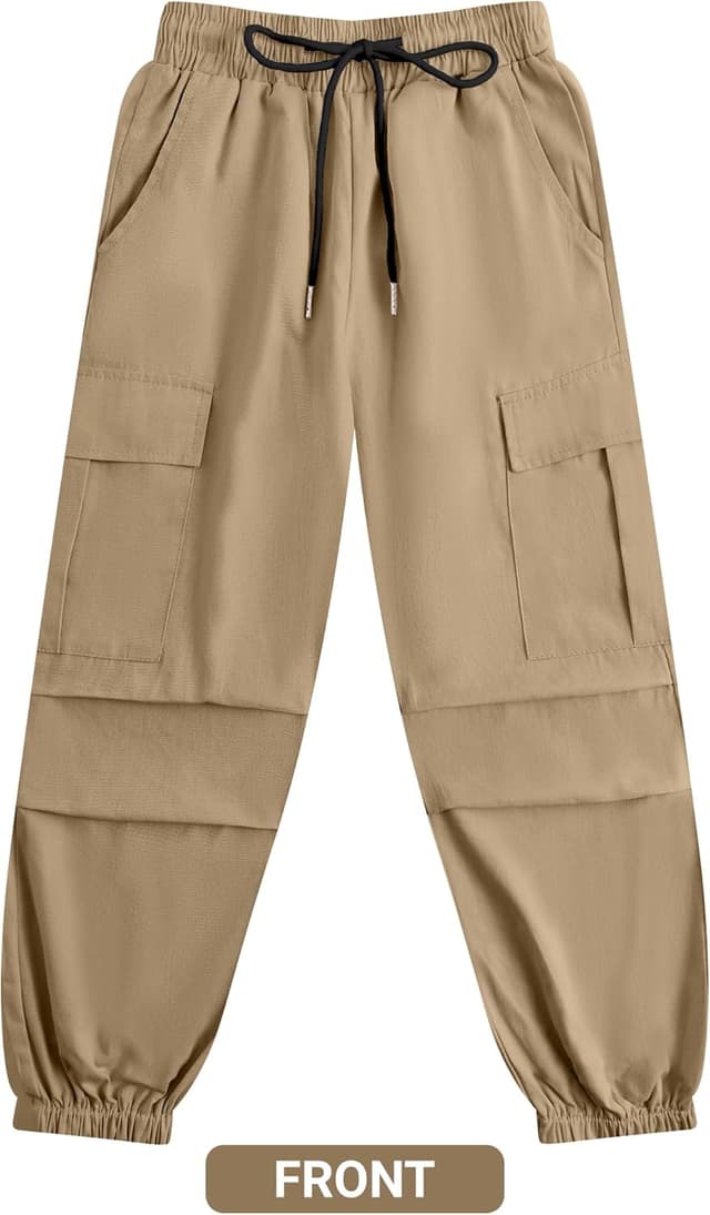 Detalle 2 de JiAmy Girls Cargo Trousers (Elastic Waist Baggy Parachute Style) for 5–14 Years