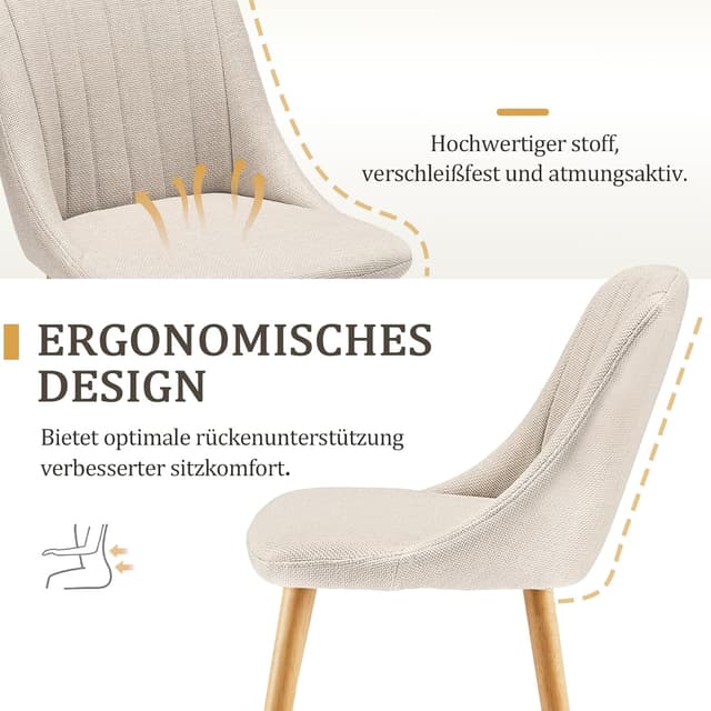 Detalle de Set di 6 sedie Goeurvant per sala da pranzo beige in poliestere con gambe e schienale in legno massiccio